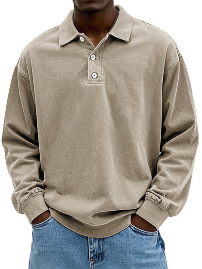 CLEARANCE SALE🔥 Men's Fashion Retro Washed Distressed Cotton Lapel Long Sleeve Polo Shirt