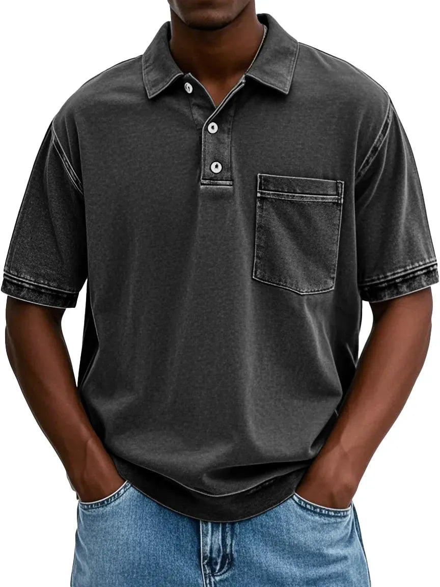 Clearance Sale⚡20-Pack Only $32.99⚡Men's Retro Distressed Lapel Short-sleeved Pocket Polo Shirt
