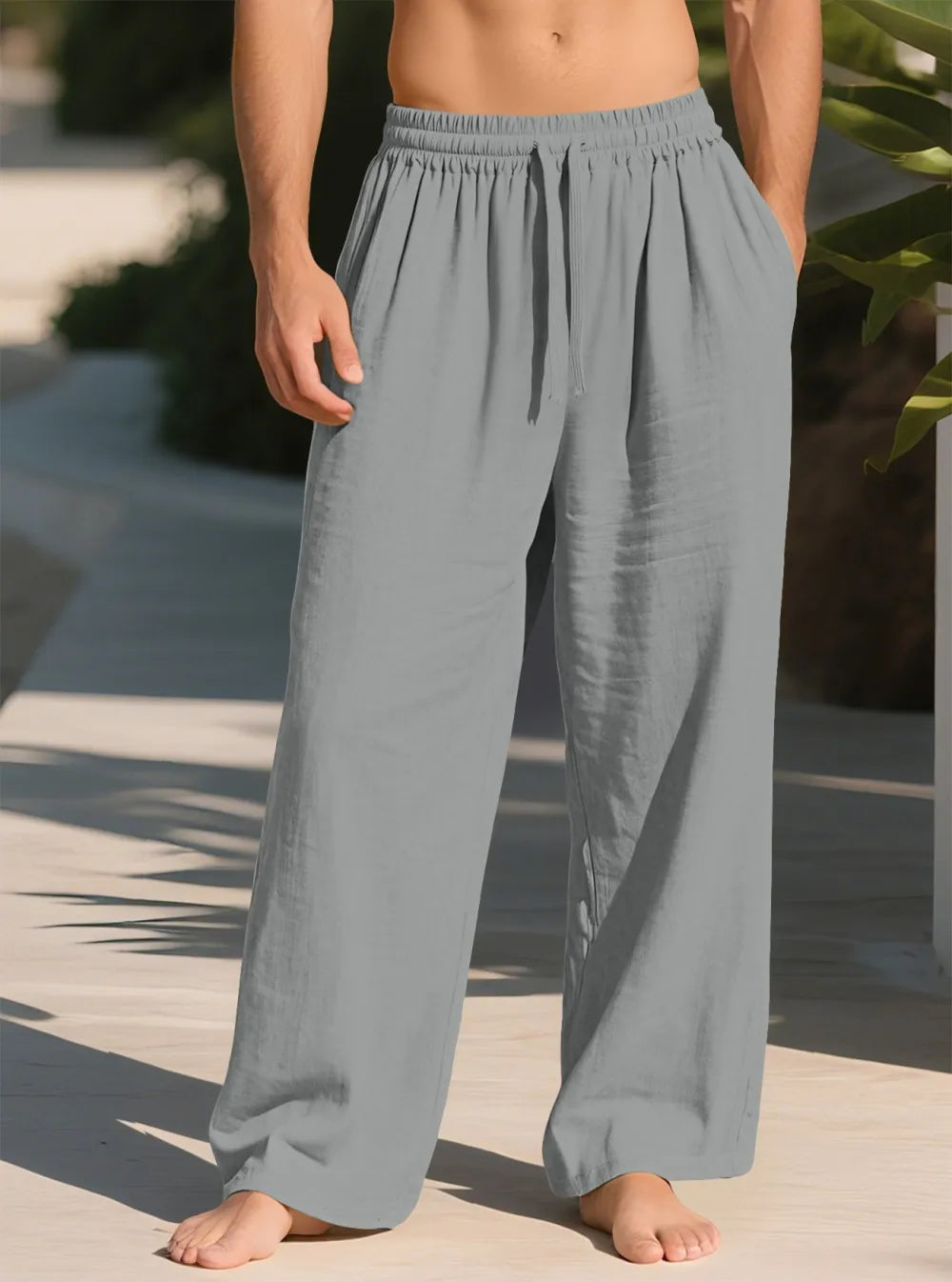 ⚡FINAL SALE⚡ Breathable Linen Pants for Men – Wide Leg Lounge Trousers with Elastic Waist