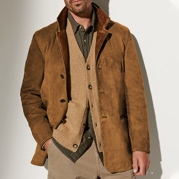 Men's Vintage Carlsbad Calfskin Leather Blazer With Merino Shearling Collar