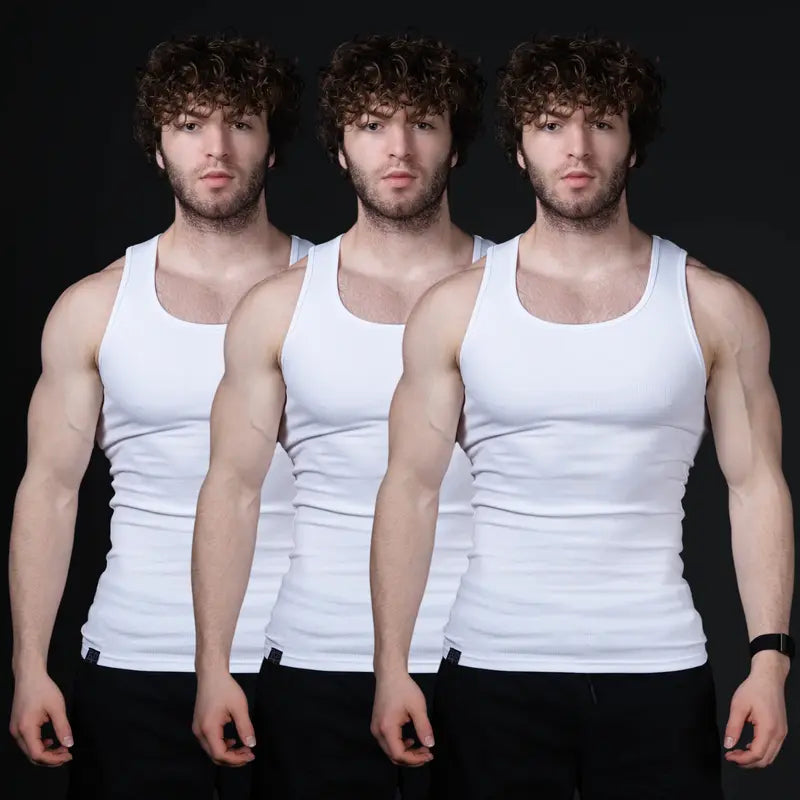 Men’s versatile tank top that smooths bulges and enhances a strong, athletic fit.