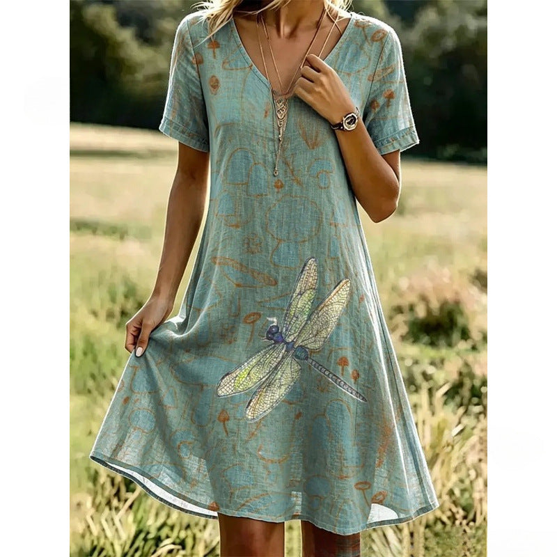 Women’s Boho Floral Print V-Neck Summer Dress – Lightweight Vacation Beach Midi Dress