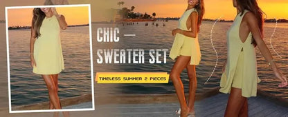 Sleeveless Sweater & Shorts Set for Women