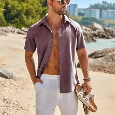 Men's Casual Short Sleeve Linen Shirt
