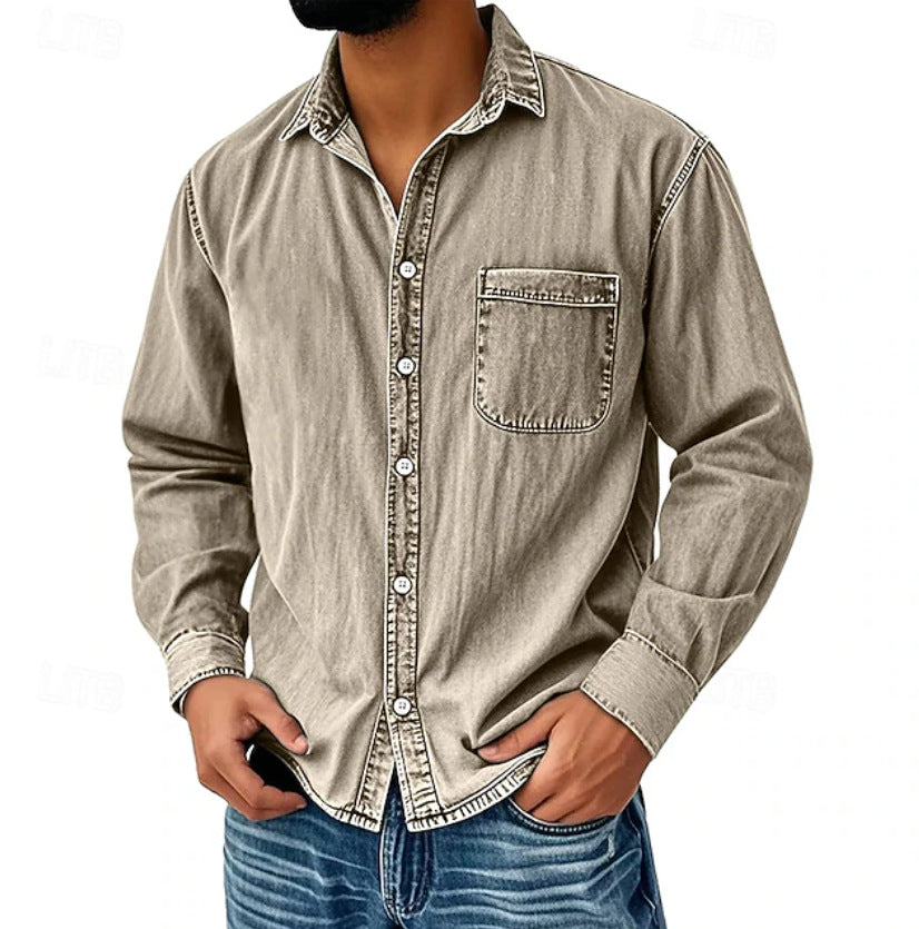 ⚡10 Pack for $32.99⚡ Men's Vintage Washed Cotton Denim Shirt
