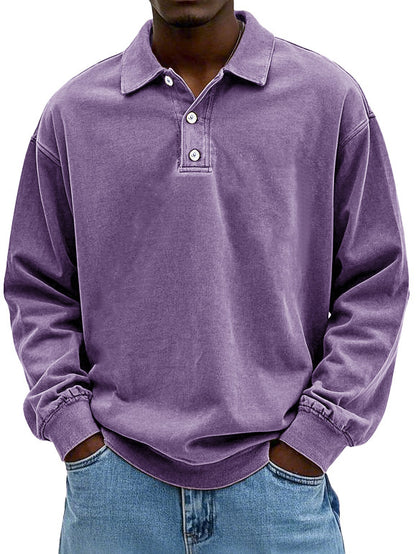 CLEARANCE SALE🔥 Men's Fashion Retro Washed Distressed Cotton Lapel Long Sleeve Polo Shirt