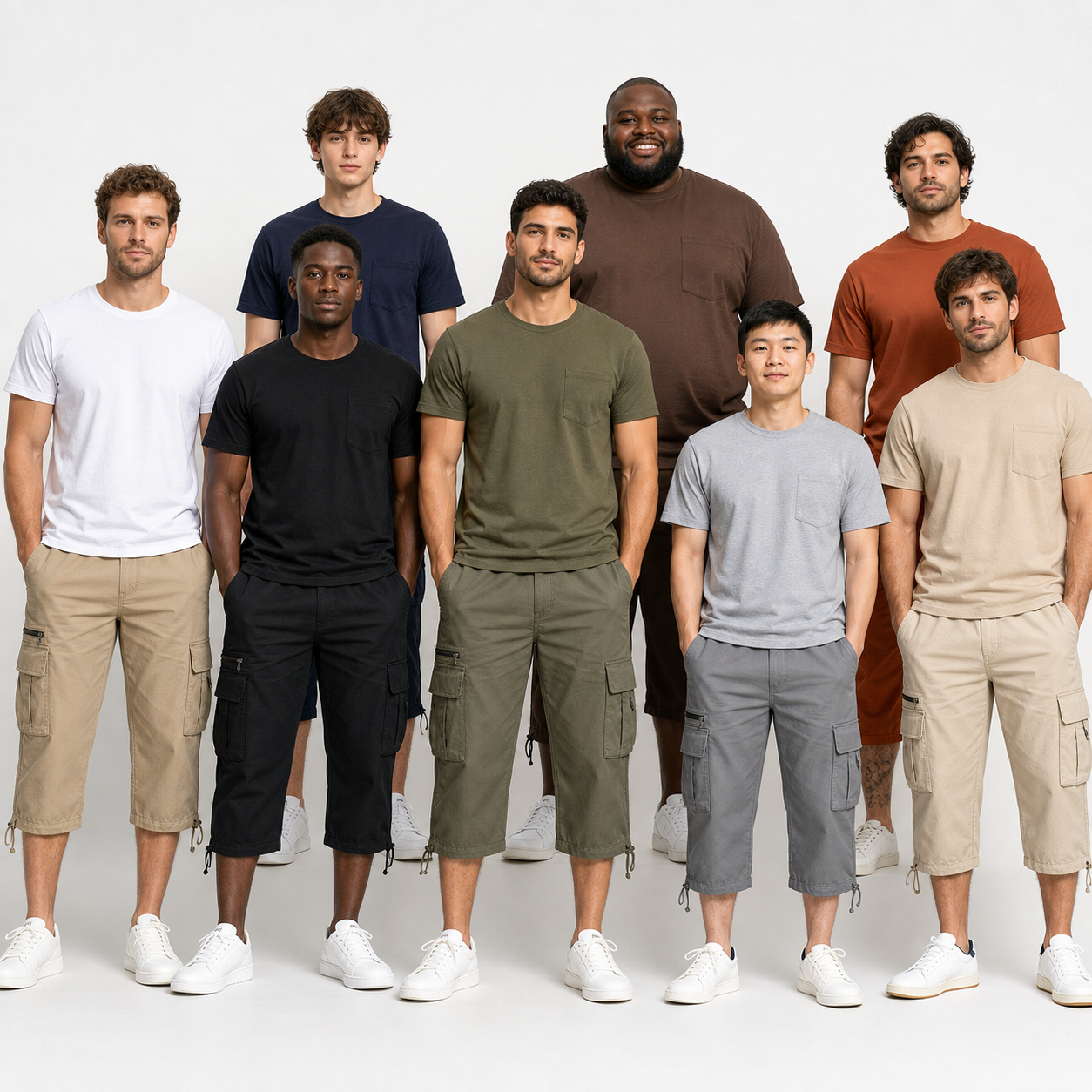 Limited Deal 8-Pack Men's Cropped Cargo Capri Pants, Utility Pocket Drawstring Hem Bundle