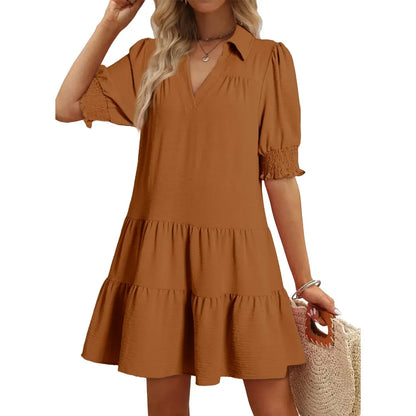Dokotoo Women's Pleated Midi Summer Dress - V Neck