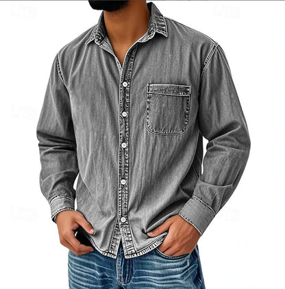 ⚡10 Pack for $32.99⚡ Men's Vintage Washed Cotton Denim Shirt