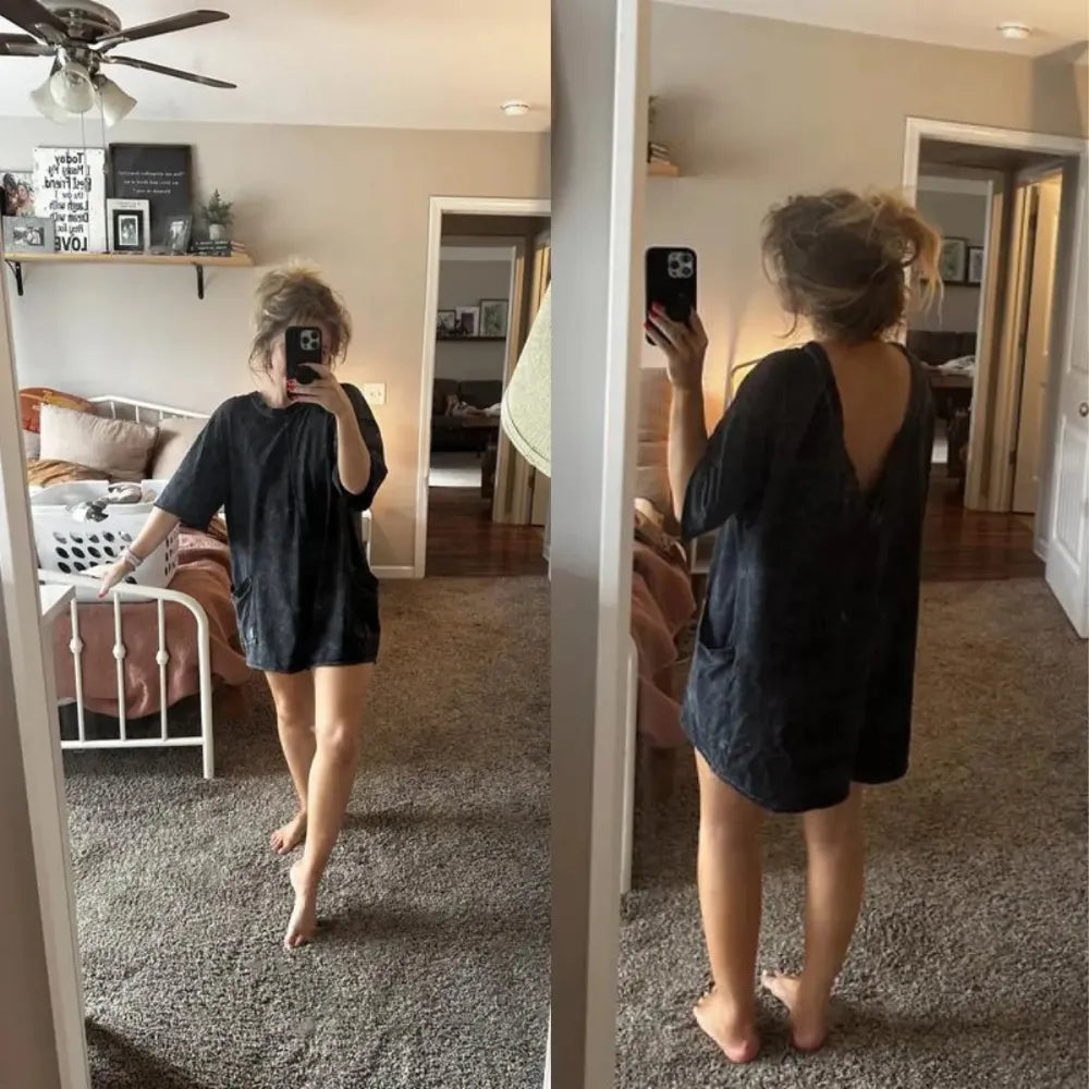 💝Women Casual Oversized Athletic Short Sleeve Romper Deep Pocket Loungewear
