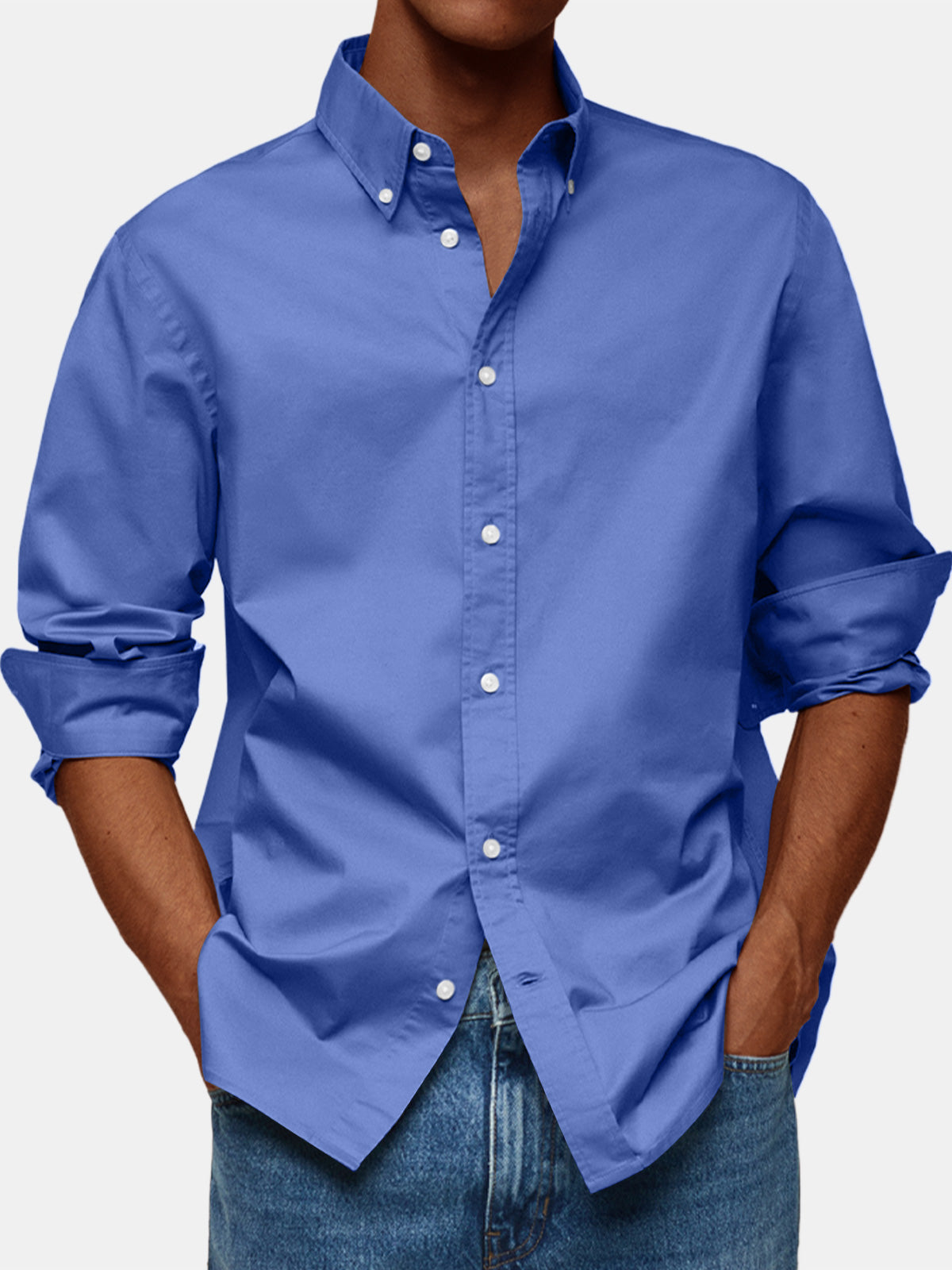 Men's Retro Solid Color Casual Lapel Comfortable Long Sleeve Shirt