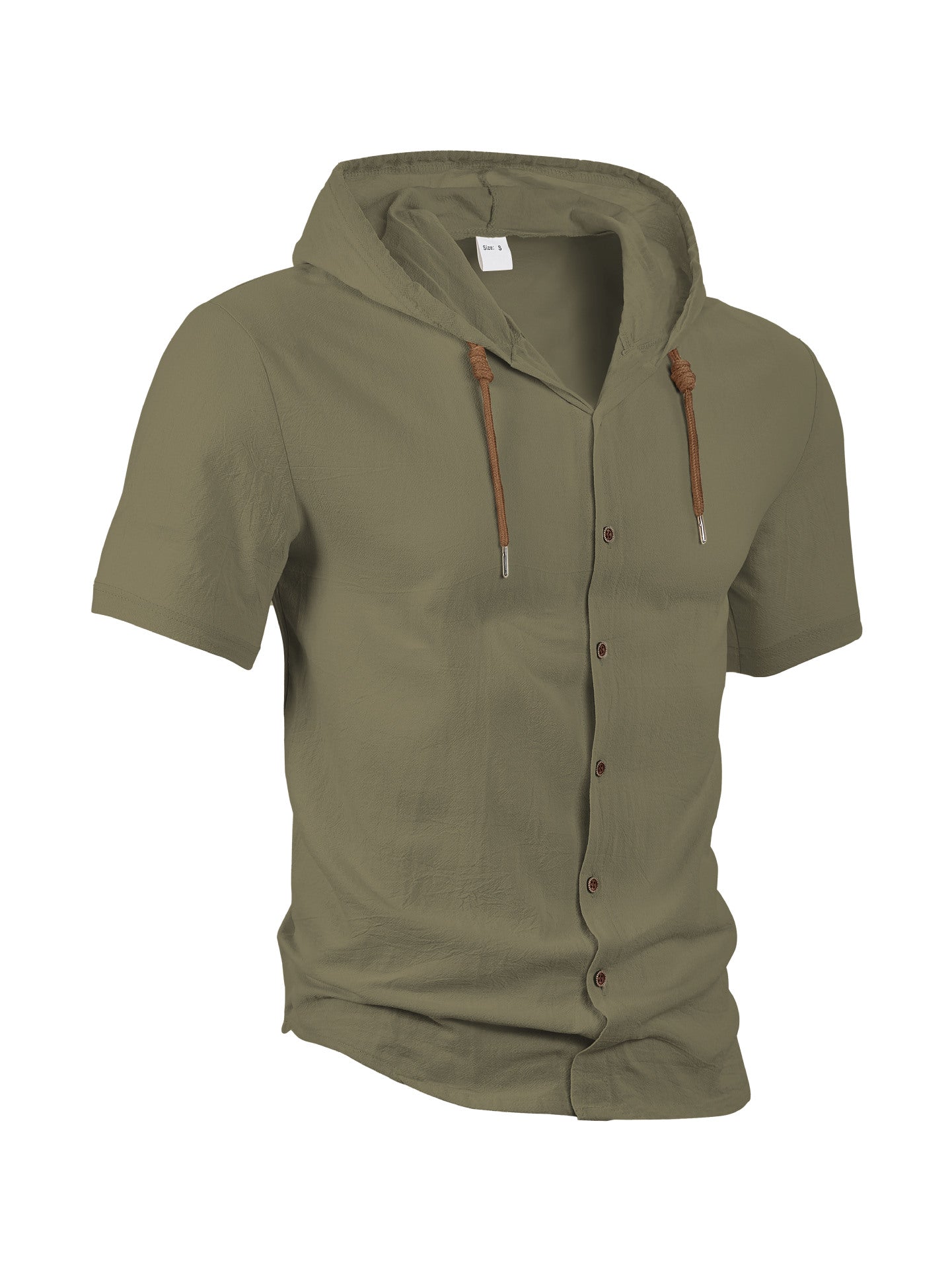 Men’s casual linen short-sleeve hooded shirt.