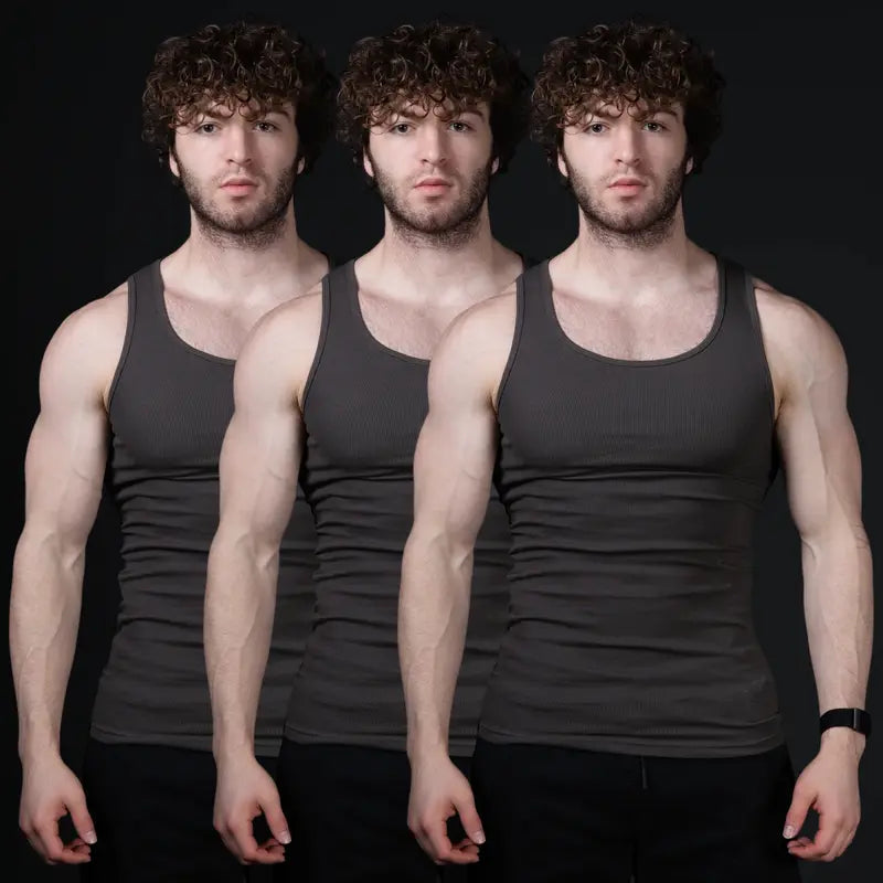Men’s versatile tank top that smooths bulges and enhances a strong, athletic fit.