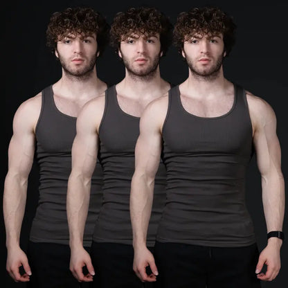 Men’s versatile tank top that smooths bulges and enhances a strong, athletic fit.