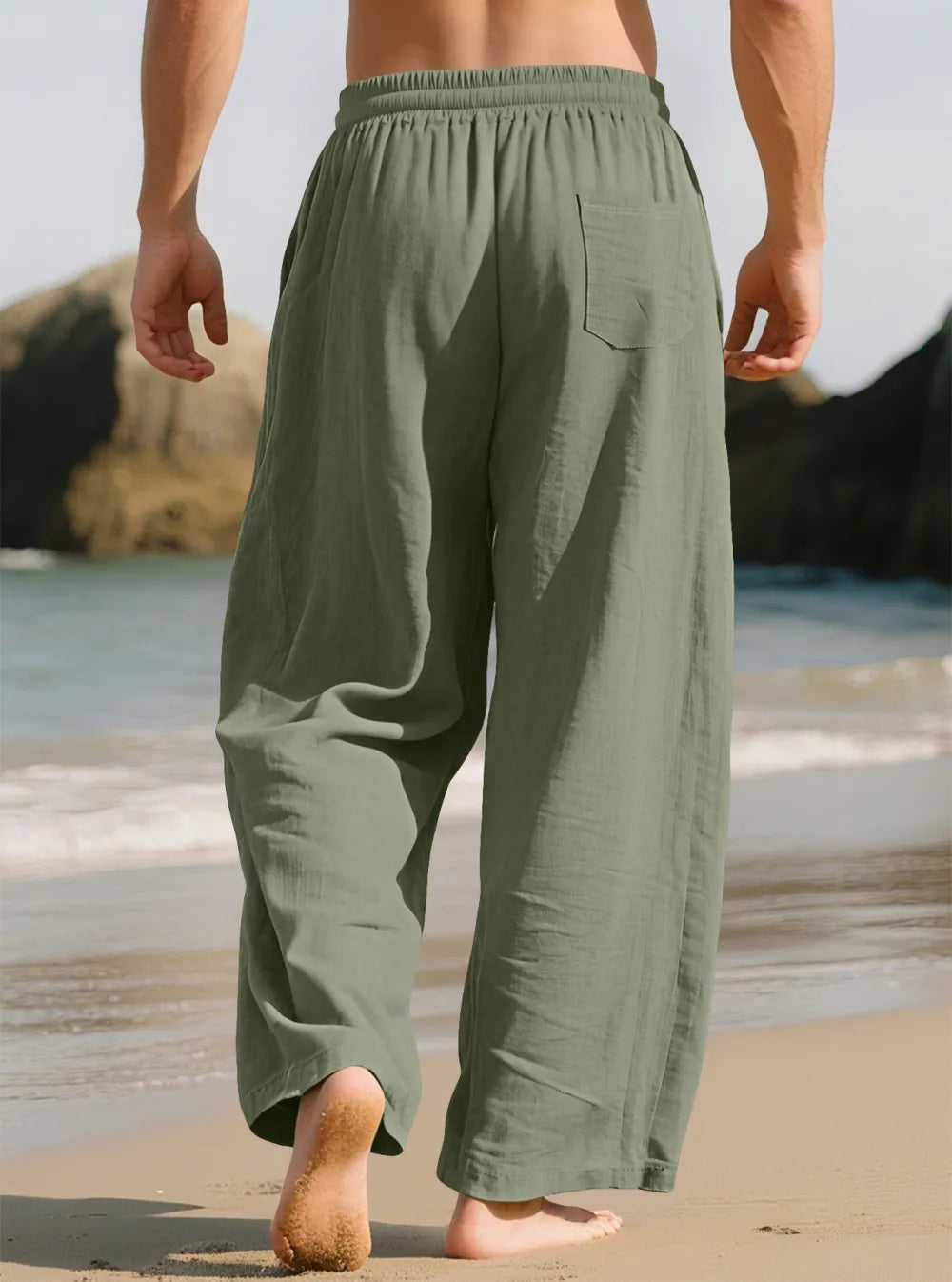 ⚡FINAL SALE⚡ Breathable Linen Pants for Men – Wide Leg Lounge Trousers with Elastic Waist