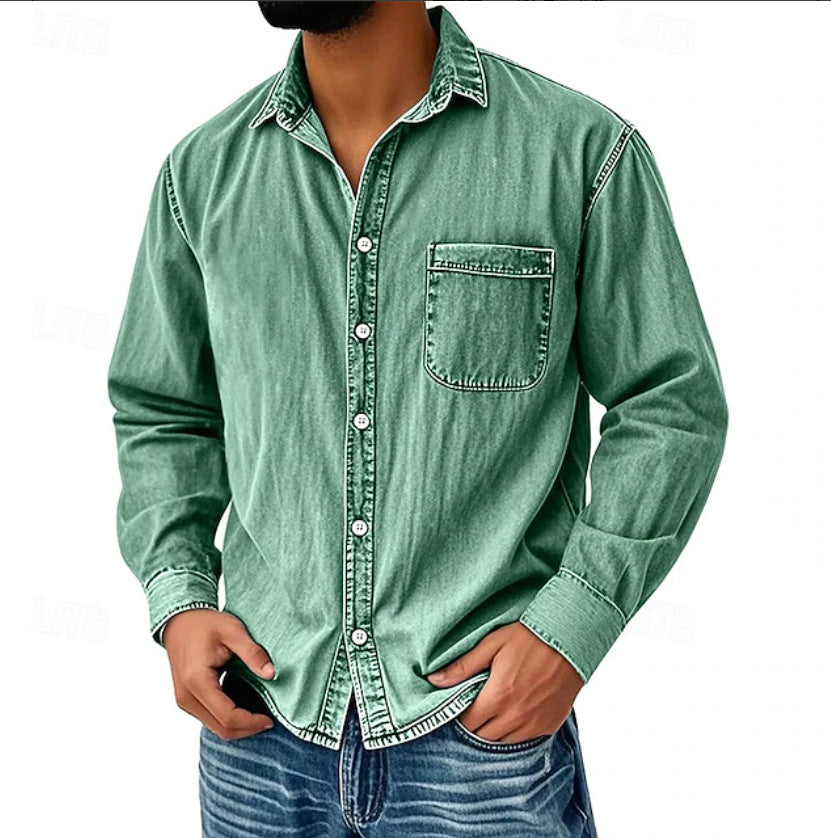 ⚡10 Pack for $32.99⚡ Men's Vintage Washed Cotton Denim Shirt