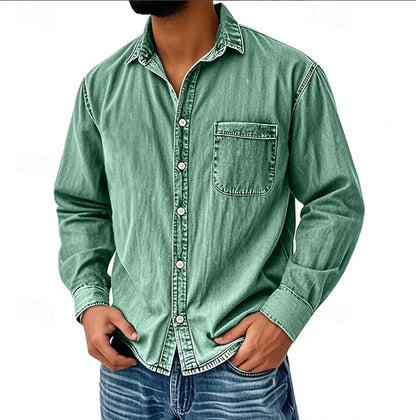 ⚡10 Pack for $32.99⚡ Men's Vintage Washed Cotton Denim Shirt