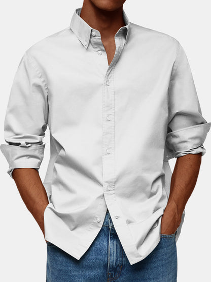 Men's Retro Solid Color Casual Lapel Comfortable Long Sleeve Shirt