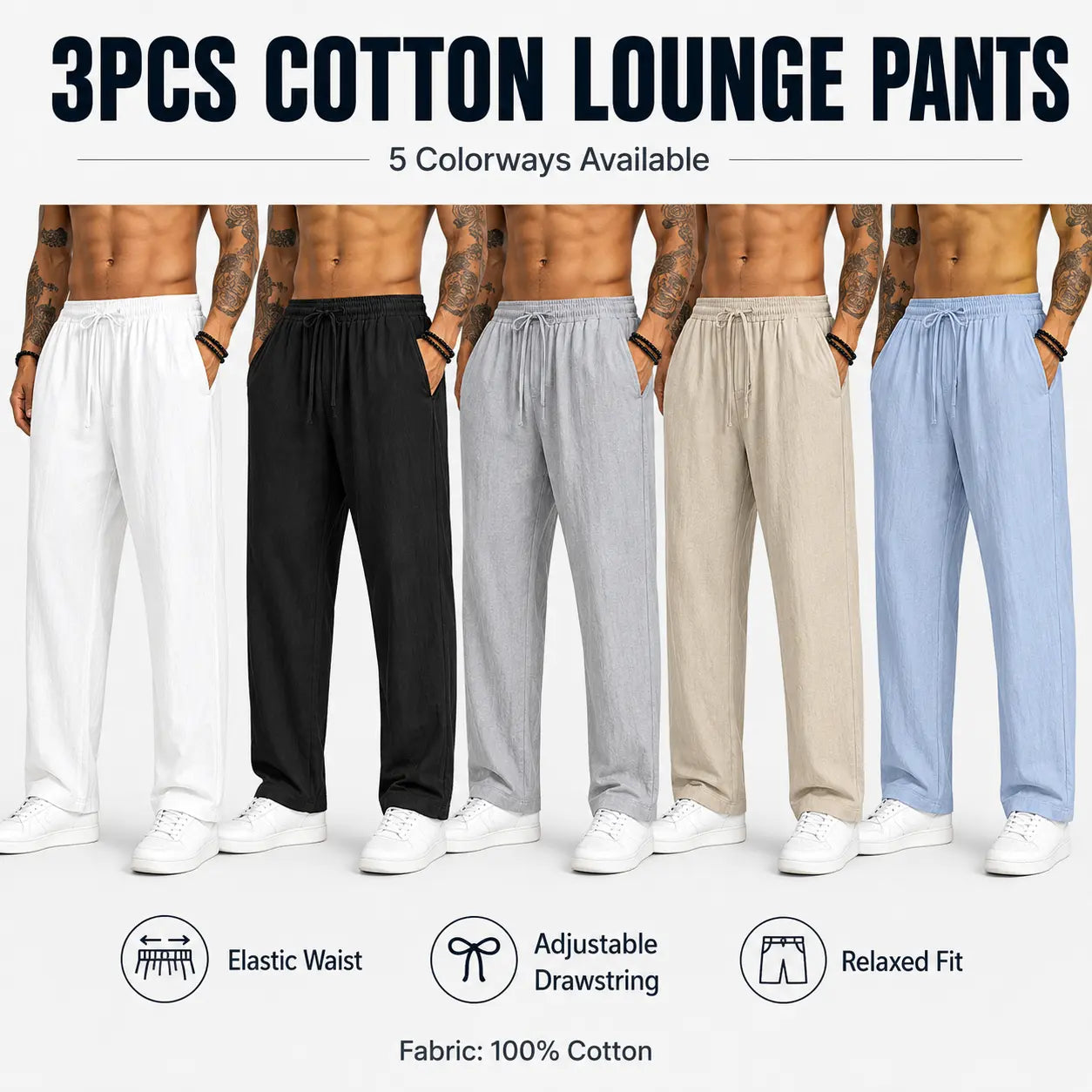 Cotton Lounge Pants for Men – 5 Colors, Soft & Relaxed Fit