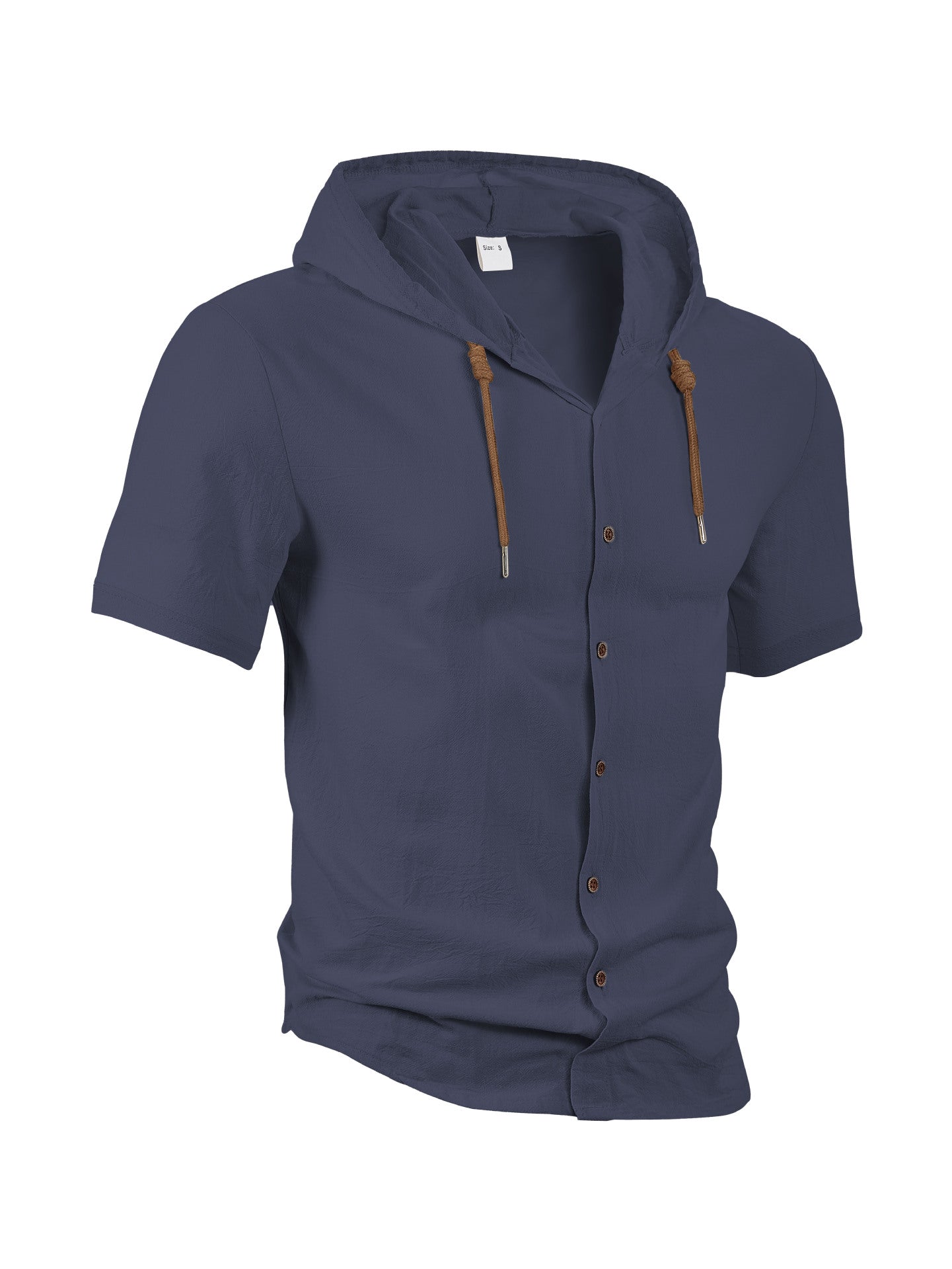 Men’s casual linen short-sleeve hooded shirt.