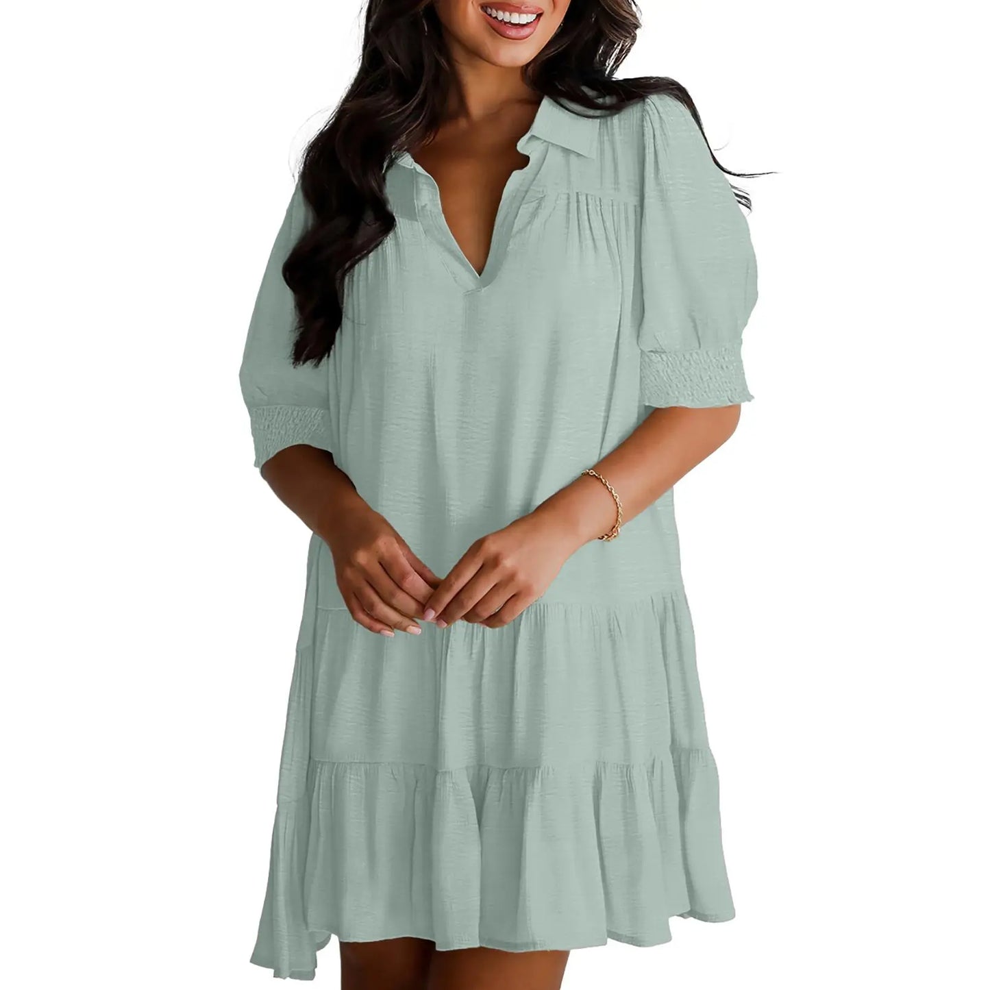 Dokotoo Women's Pleated Midi Summer Dress - V Neck
