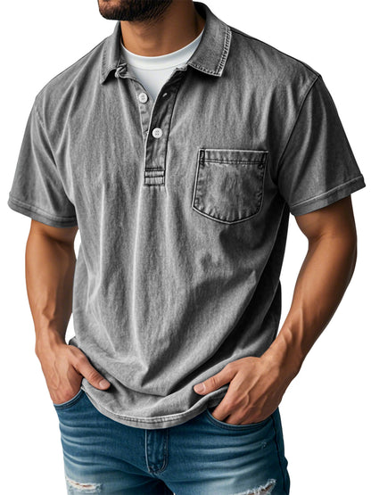 Men's Retro Lapel Button Pocket Casual Short Sleeve POLO Shirt
