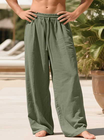 ⚡FINAL SALE⚡ Breathable Linen Pants for Men – Wide Leg Lounge Trousers with Elastic Waist