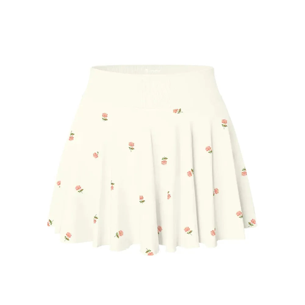 Women's One Piece Skirt One In One Flowy Basic Versatile Stretchy Flared Casual Mini Skirt