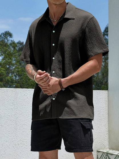 Stylish Men's Pleated Casual Lapel Short Sleeve Shirt