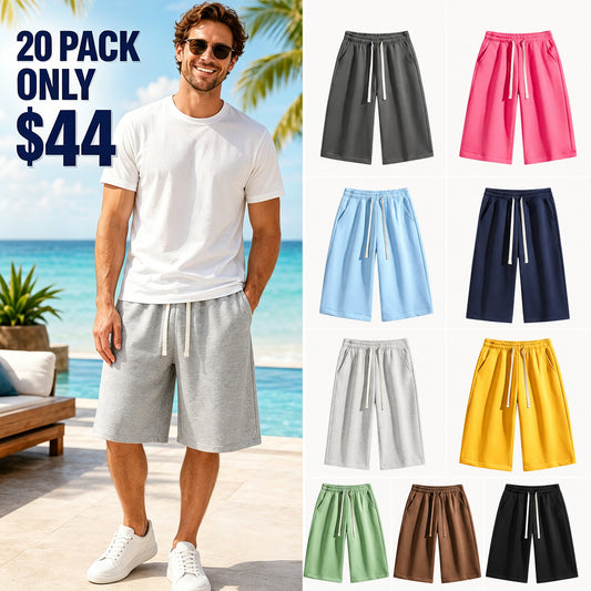 Solid-color shorts men’s bermuda shorts athletic casual shorts with a belt and pockets, breathable summer casual wear for men&women, summer shorts