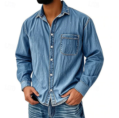 ⚡10 Pack for $32.99⚡ Men's Vintage Washed Cotton Denim Shirt