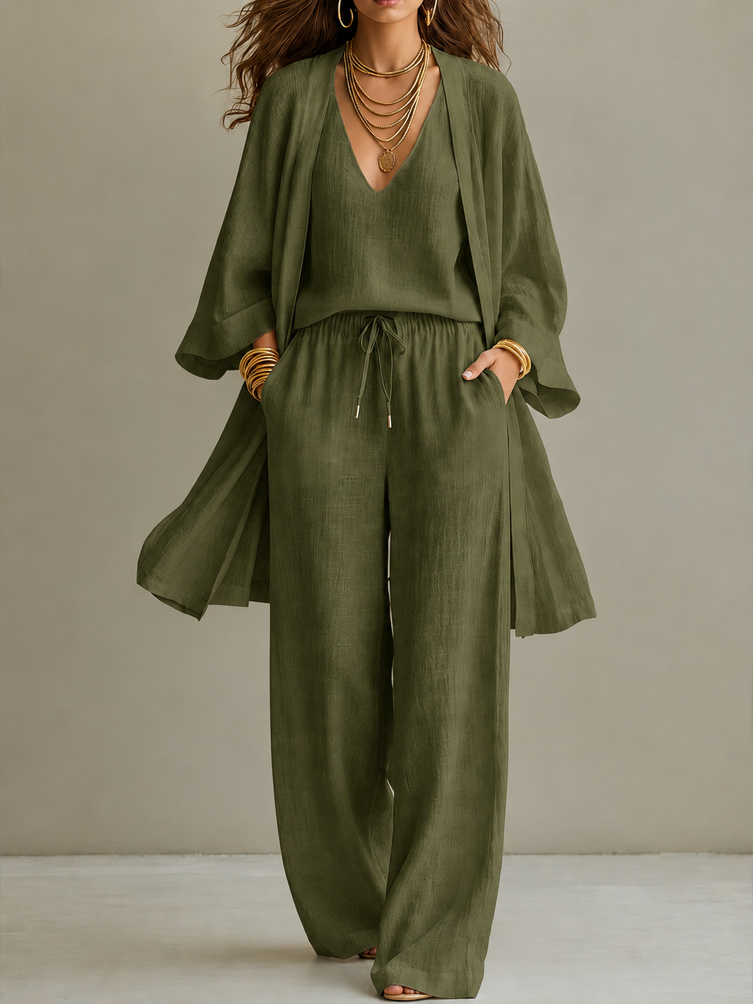 ⏰Clearance Sale⚡6-Pack Only $34.99⚡Women's Minimalist Cotton And Linen Wide-leg Pants Three-piece Set