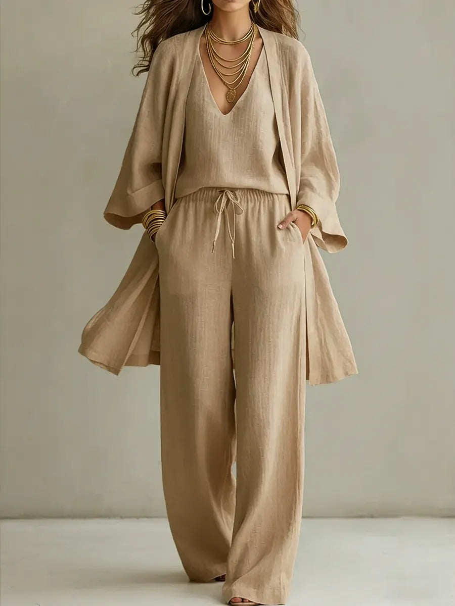 ⏰Clearance Sale⚡6-Pack Only $34.99⚡Women's Minimalist Cotton And Linen Wide-leg Pants Three-piece Set