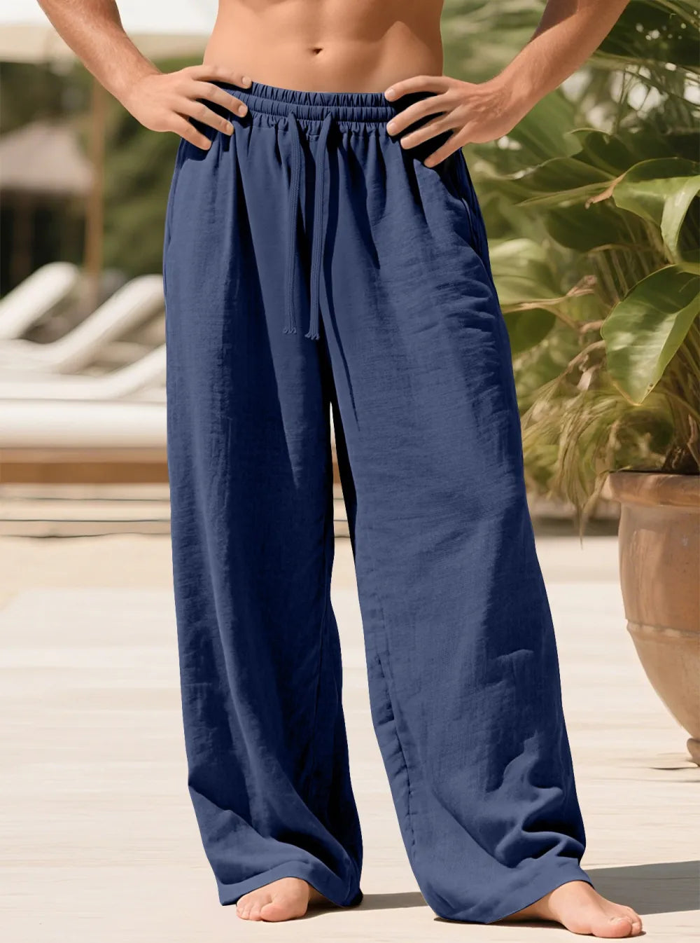 ⚡FINAL SALE⚡ Breathable Linen Pants for Men – Wide Leg Lounge Trousers with Elastic Waist