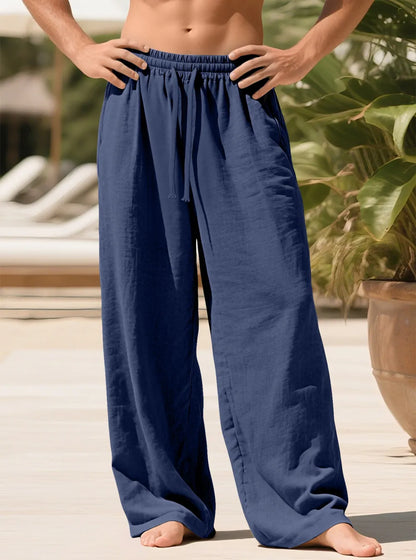 ⚡FINAL SALE⚡ Breathable Linen Pants for Men – Wide Leg Lounge Trousers with Elastic Waist