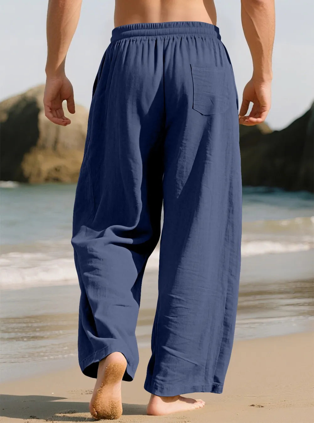 ⚡FINAL SALE⚡ Breathable Linen Pants for Men – Wide Leg Lounge Trousers with Elastic Waist