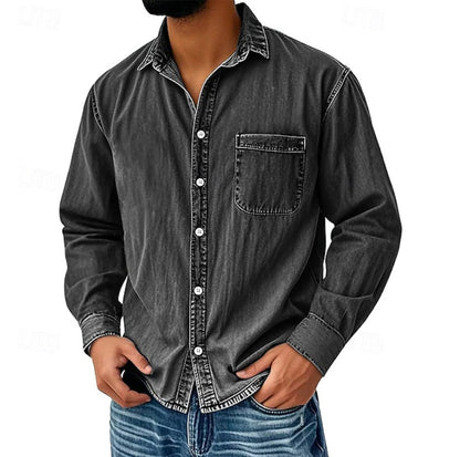⚡10 Pack for $32.99⚡ Men's Vintage Washed Cotton Denim Shirt