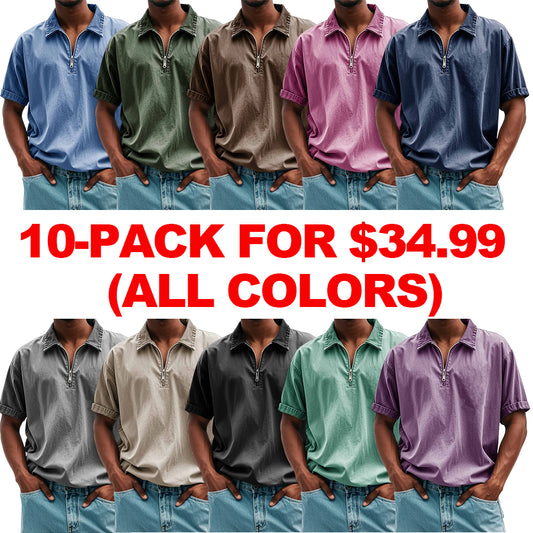 FINAL SALE⚡10 Packs for $34.99⚡Men's Fashion Retro Casual Stand Collar Short Sleeve Polo Shirt
