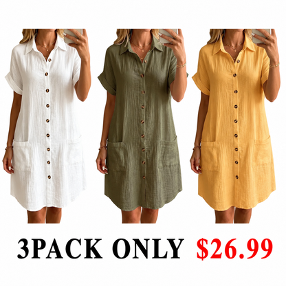 NEW ARRIVALS🔥 Women's Cozy Lapel Button-front Cotton-linen Dress
