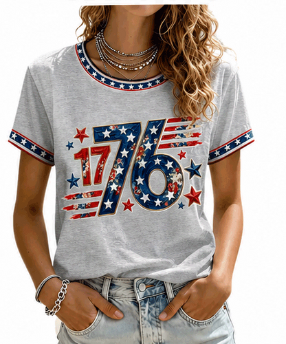 Women's 1776 Patriotic Printed Casual T-Shirt