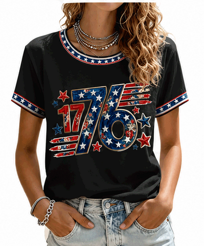 Women's 1776 Patriotic Printed Casual T-Shirt