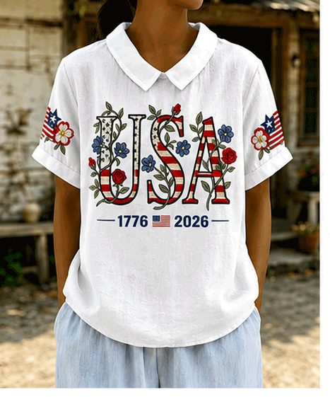 Women's 250th Anniversary Floral Art Printed Casual Top