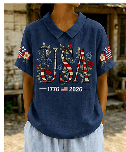 Women's 250th Anniversary Floral Art Printed Casual Top