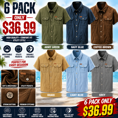 Mens Tactical Cargo Shirt | Lightweight Utility Button-Up Summer Shirt