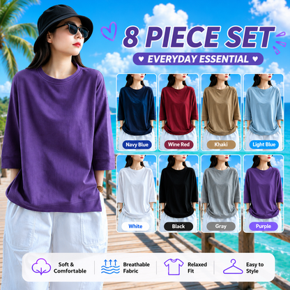 Women's Oversized Cotton Blend 3/4 Sleeve Crew Neck Casual Tee