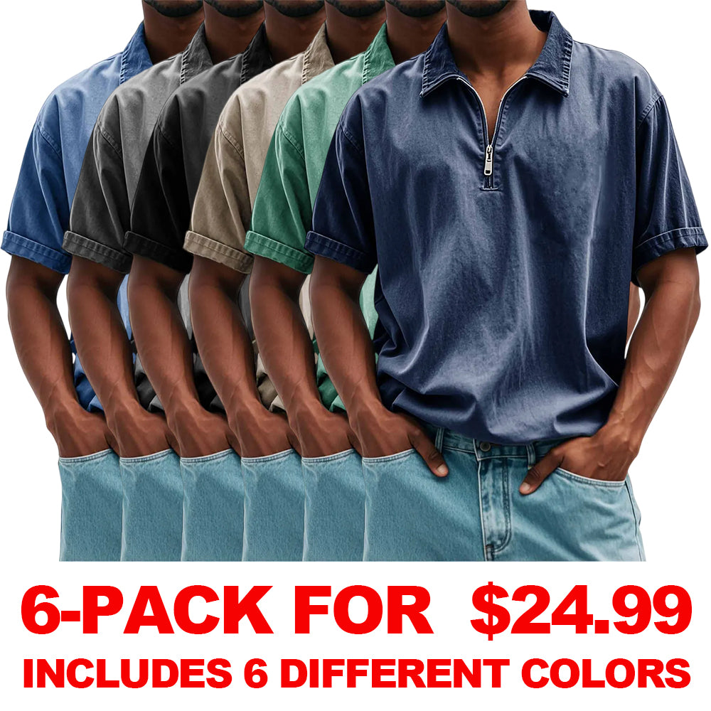 FINAL SALE⚡10 Packs for $34.99⚡Men's Fashion Retro Casual Stand Collar Short Sleeve Polo Shirt