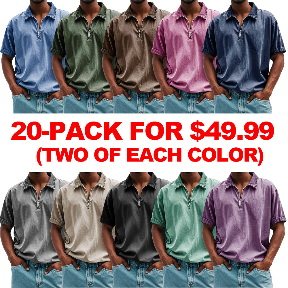 FINAL SALE⚡10 Packs for $34.99⚡Men's Fashion Retro Casual Stand Collar Short Sleeve Polo Shirt
