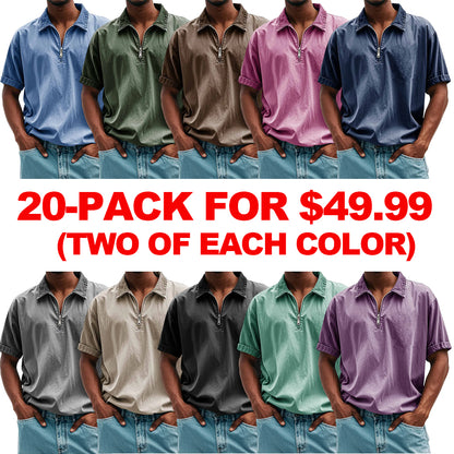 FINAL SALE⚡10 Packs for $34.99⚡Men's Fashion Retro Casual Stand Collar Short Sleeve Polo Shirt