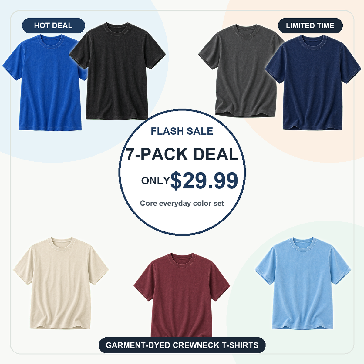 SUMMER FINAL SALE - Men's Garment-Dyed Crewneck Short Sleeve T-Shirt 14-Pack $37.99