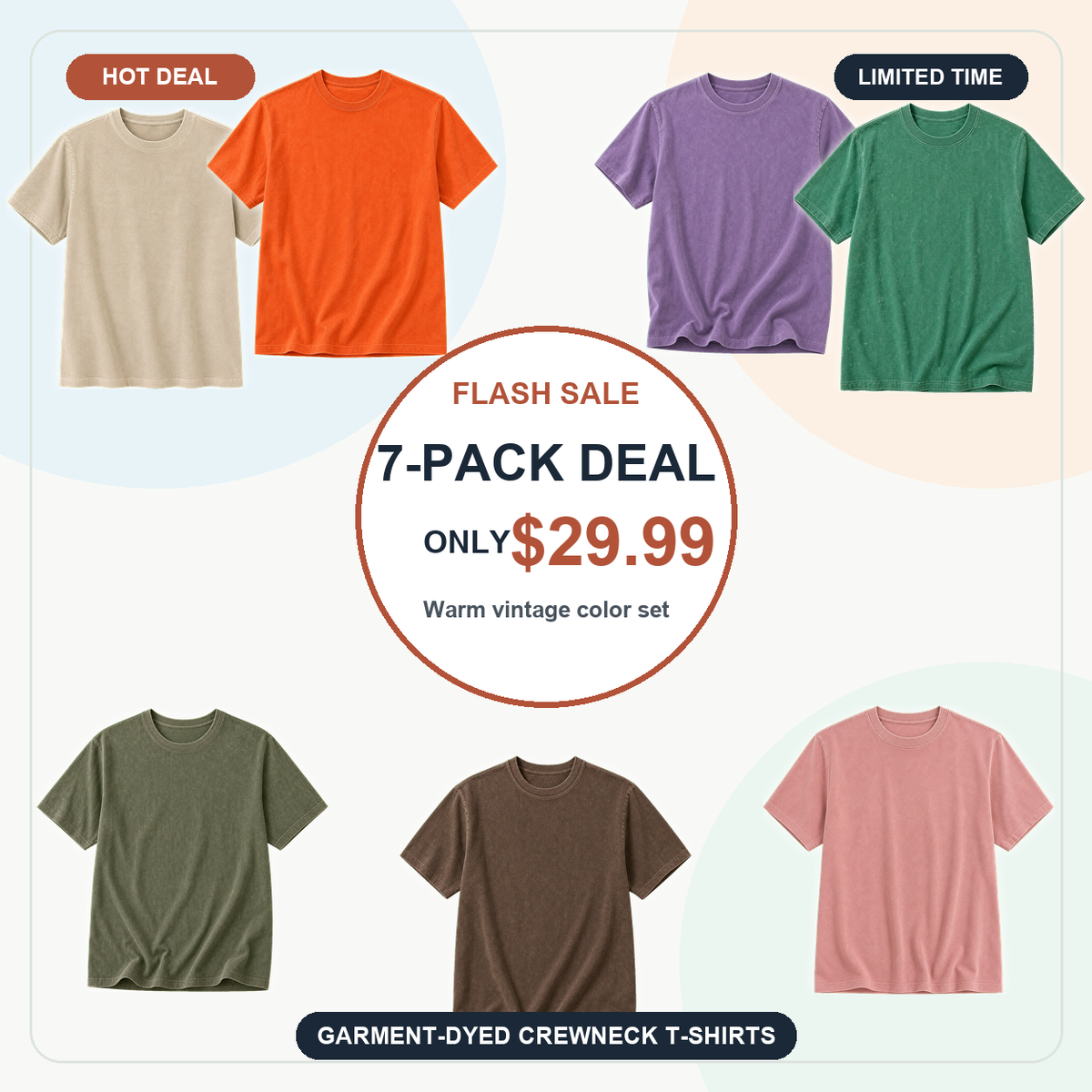 SUMMER FINAL SALE - Men's Garment-Dyed Crewneck Short Sleeve T-Shirt 14-Pack $37.99